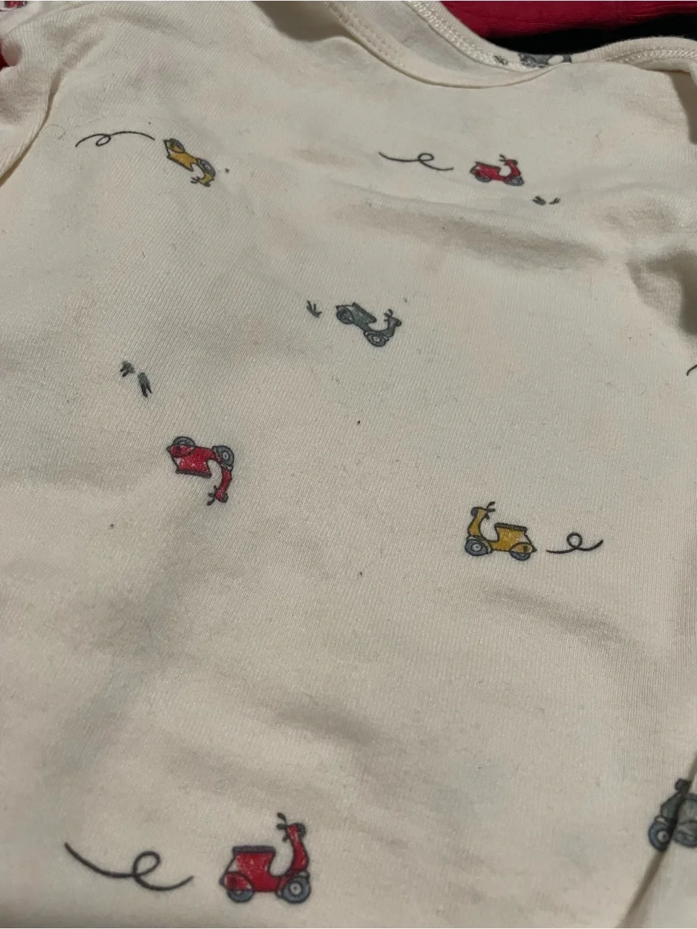 2/$12 Carters Red Sweatshirt Outfit with Scooter Onesie and Dark Denim Pants